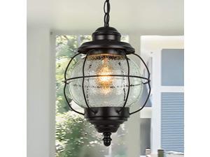 Outdoor Hanging Lantern Porch Painted Black Metal with Clear Bubbled Glass Globe in Iron Cage Frame 1Light Light 102quot Exterior Pendant Lighting for Garage Outdoor Hanging Lantern Porch Painted Black Metal with Clear Bubbled Glass Globe in Iron Cage Frame 1Light Light 102quot Exterior Pendant Lighting for Garage