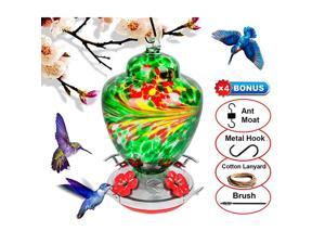 REZIPO Hummingbird Feeder with Perch Red Hand Blown Glass 26 Fluid Ounces Hummingbird Nectar Capacity Include Hanging Wires and Moat Hook REZIPO Hummingbird Feeder with Perch Red Hand Blown Glass 26 Fluid Ounces Hummingbird Nectar Capacity Include Hanging Wires and Moat Hook