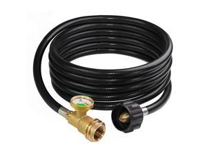 12 Feet Propane Tank Hose Extension with Gauge Replacement for Gas Grill Heater and All Other Propane Appliances Acme to Male QCCPOL Fittings