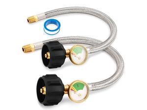 14quot NPT RV Propane Pigtail Regulator Hose with Gauge 12quot Stainless Steel Braided Hose with 14quot Male NPT amp QCC1 Connector for Standard TwoStage Regulator and BBQ Gas Grill Camper 2 PCS