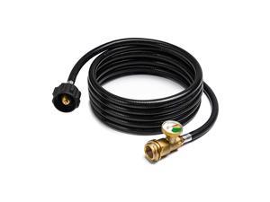 12 FT Universal Propane Extension Hose with Gauge for Tank RV Grill Heater Stove Type1 Tank x Male QCCPOL Fittings