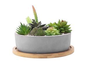8inch Round Gray Cement Planter with Bamboo Tray 8inch Round Gray Cement Planter with Bamboo Tray