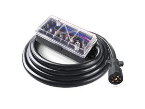 Heavy Duty 7 Way Trailer Cord Plug Connector with Transparent Cover 7 Gang Junction Box 8 Feet Weatherproof