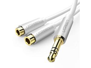Headphone Splitter 3.5mm Audio Stereo Y Splitter Extension Cable Male to Female Dual Headphone Jack Adapter for Earphone Headset Compatible with iPhone Samsung Tablet Laptop White