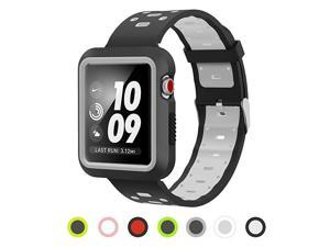 Compatible with Apple Watch Band 44mm 42mm Silicone with Built in Bumper Waterproof Sport Strap Series 4 3 2 1