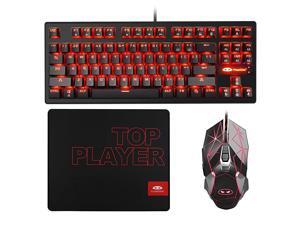 Gaming Keyboard and Mouse Combo Large Mouse PadKeyboard 87 Keys Small Compact LED Backlit MK1 Wired USB Gaming Keyboard with Blue Switches for Windows PC Laptop Game Gaming Keyboard and Mouse Combo Large Mouse PadKeyboard 87 Keys Small Compact LED Backlit MK1 Wired USB Gaming Keyboard with Blue Switches for Windows PC Laptop Game