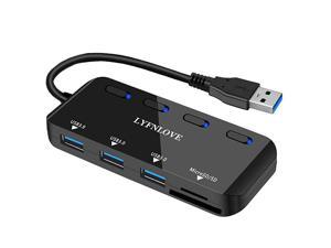 USB Hub, Ultra-Slim USB 3.0 Hub with 3 USB 3.0 Data Ports and SD/Micro SD Card Reader,High Speed USB Splitter with Individual Power Switches for Laptop, PC, PS4,Flash Drive