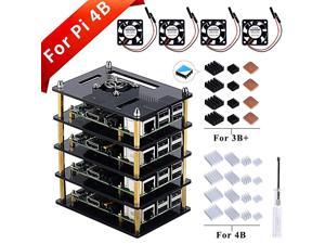 Raspberry Pi 4 Cluster Case, Raspberry Pi 4 Case with Cooling Fan and Raspberry Pi 4 Heatsink, 4 Layers Acrylic Case Pi Rack Case Stackable Case for Raspberry Pi 3B+, Raspberry Pi 3/2 Model B