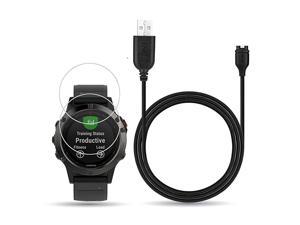for Garmin Fenix 5 Charger Charging Clip Sync Data Cable and 2Pcs Free HD Tempered Glass Screen Protector for Garmin Fenix 5 Sports Smart Watch