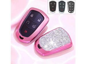 TM) 4 5 6 Buttons 3D Bling keyless Entry Remote Smart Key Fob case Cover for 2016 2017 2018 2019 2020 Cadillac CT6 XT5 CTS XTS SRX ATS DTS STS Accessories (Pink)