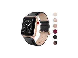 Leather Band Compatible for iWatch 38mm 40mm Genuine Leather Replacement Strap Rose Gold Buckle Compatible iWatch Series 5 4 3 2 1 Sports Edition Women Black Rose Gold