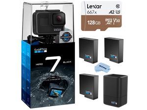 HERO7 Black Waterproof Digital Action Camera with Touch Screen 4K HD Video 12MP Photos Live Streaming Bundle with Dual Charger 2 Extra Batteries + 128GB microSD Card + Cleaning Cloth HERO7 Black Waterproof Digital Action Camera with Touch Screen 4K HD Video 12MP Photos Live Streaming Bundle with Dual Charger 2 Extra Batteries + 128GB microSD Card + Cleaning Cloth