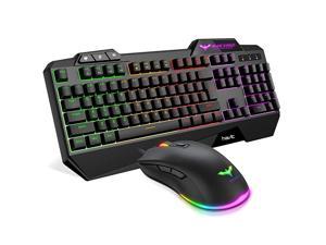 Wired Gaming Keyboard Mouse Combo LED Rainbow Backlit Gaming Keyboard RGB Gaming Mouse Ergonomic Wrist Rest 104 Keys Keyboard Mouse 4800 DPI for Windows & Mac PC Gamers (Black)