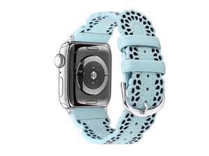Leather Bands Compatible with Apple Watch Band 42mm 44mm iWatch SE Series 6 5 4 3 2 1 Breathable Chic Lace Leather Strap for Women Turquoise