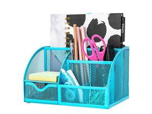 Mesh Desk Organizer Office with 7 Compartments + Drawer Desk Tidy Candy Pen HolderMultifunctional Organizer EX348 Blue Mesh Desk Organizer Office with 7 Compartments + Drawer Desk Tidy Candy Pen HolderMultifunctional Organizer EX348 Blue
