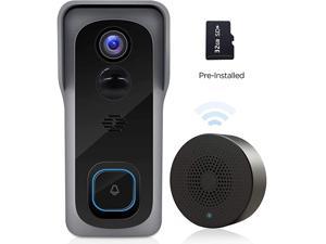 Video Doorbell Camera with Chime TwoWay Audio IP65 Waterproof PIR Motion Detection Wide Angle Wireless Door Security Battery Camera Night Vision Cloud Storageoptional 32GB Preinstalled