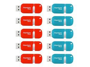 V10 16GB 10-Pack USB 2.0 Flash Drive Thumb Drive Memory Stick Pen Drive Capless Retractable Design (Blue&Orange)