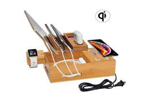 Bamboo Wireless 6in1 Multiple Devices Charging Station Desktop Docking Station QI Charging Pad Compatible with iPhone Galaxy Tablet Airpods Apple Watch Bamboo Wireless 6in1 Multiple Devices Charging Station Desktop Docking Station QI Charging Pad Compatible with iPhone Galaxy Tablet Airpods Apple Watch