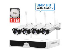 8CH, 2K,Audio] Wireless Security Cameras System Outdoor, 3.0MP 1296P H.265 One-Way Audio,Night Vision,Motion Detection,Remote Access,Metal Case- with 1TB Hard Drive
