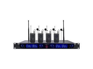 4 Channels Professional UHF Wireless Microphone System with Rack Mountable Metal Receiver and 4 Lavalier Mics with Bodypack Transmitters, for Church, School, Meeting, Party and Karaoke