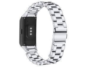 with Samsung Galaxy Fit SMR370 Bands Galaxy Fit Watch Band Solid Stainless Steel Metal Replacement Bracelet Strap for Galaxy Fit SMR370 Smart Watch Adjustable Silver