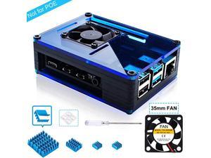Case for Raspberry Pi 4 with 35mm Cooling Fan and 4 pcs Aluminum Heat Sinks for Raspberry Pi 4 Model B Pi 4 Board Not IncludedBlackBlue