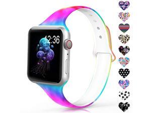 Sport Band Compatible with Apple Watch 38mm 40mm 42mm 44mm Narrow Soft Fadeless Floral Silicone Slim Thin Replacement Wristband for iWatch Series 4321 Women Men Sport Band Compatible with Apple Watch 38mm 40mm 42mm 44mm Narrow Soft Fadeless Floral Silicone Slim Thin Replacement Wristband for iWatch Series 4321 Women Men