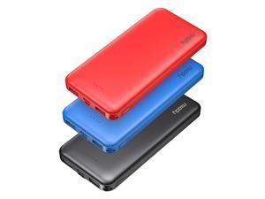 3Pack 10000mAh Dual USB Portable Charger Fast Charging Power Bank with USB C Input Backup Charger for iPhone X Galaxy S9 Pixel 3 and etc Red Blue Black