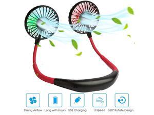 Hanging Neck Sports Fan Hands Free USB Rechargeable Personal Wearable Neckband Fan Battery Operated with 3 Level Air Flow Headphone Design Cooling BlackRed Hanging Neck Sports Fan Hands Free USB Rechargeable Personal Wearable Neckband Fan Battery Operated with 3 Level Air Flow Headphone Design Cooling BlackRed