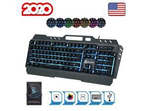 Lightning Gaming Keyboard + 7 LED Colors + Ergonomic Semi Mechanical Keyboard with Metal Frame + Compatible with PC Mac PS4 Xbox One + Wired Hybrid Keyboard + Teclado Gamer + New 2020 Version