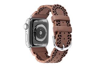 Leather Bands Compatible with Apple Watch Band 38mm 40mm iWatch SE Series 6 5 4 3 2 1 Breathable Chic Lace Leather Strap for Women Brown