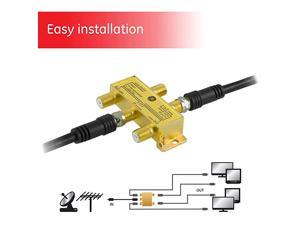 Digital 4-Way Coaxial Cable Splitter, 2.5 GHz 5-2500 MHz, RG6 Compatible, Works with HD TV, Satellite, High Speed Internet, Amplifier, Antenna, Gold Plated Connectors, Corrosion Resistant, 33527
