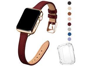 Slim Leather Bands Compatible with Apple Watch Band 38mm 40mm 42mm 44mm, Top Grain Leather Watch Thin Wristband for iWatch SE Series 6/5/4/3/2/1(Wine Red with Gold, 38mm/40mm) Slim Leather Bands Compatible with Apple Watch Band 38mm 40mm 42mm 44mm, Top Grain Leather Watch Thin Wristband for iWatch SE Series 6/5/4/3/2/1(Wine Red with Gold, 38mm/40mm)