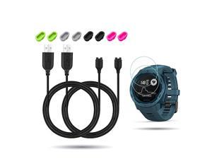 for Garmin Instinct Charger2PACK Charging Clip Sync Data Cable and 2Pcs HD Tempered Glass Screen Protector and 8Pcs Charger Port Protector for Garmin Instinct Smart Watch
