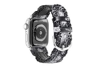 Leather Bands Compatible with Apple Watch Band 38mm 40mm iWatch SE Series 6 5 4 3 2 1 Breathable Chic Lace Leather Strap for Women BlackGrey Floral