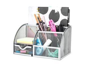 Mesh Desk Organizer Office with 7 Compartments + Drawer Desk Tidy Candy Pen HolderMultifunctional Organizer EX348 Silver Mesh Desk Organizer Office with 7 Compartments + Drawer Desk Tidy Candy Pen HolderMultifunctional Organizer EX348 Silver