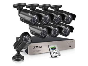 8CH Security Cameras System with Hard Drive 1TB5MP Lite H265+ 8Channel CCTV DVR Recorder with 8pcs 1080P HD Indoor Outdoor 1920TVL Surveillance Cameras with Night Vision for 247 Recording