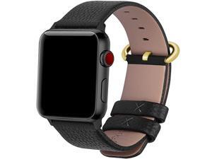Compatible Apple Watch Band 38mm 40mm 42mm 44mm Leather Compatible iWatch BandStrap Compatible Apple Watch Series 5 4 3 2 1 38mm 40mm Black + Golden Buckle + Black Adapter