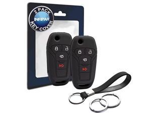 2pcs Compatible with Ford Fusion Flip 4 Buttons Black Silicone FOB Key Case Cover Protector Keyless Remote Holder for 2017 2016 2015 2014 2013 Ford Fusion N5F-A08TAA 164-R7986 3248-A08TAA