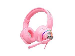 Z66 Pink Gaming Headset for PS4, PS5, Xbox One, PC, Wired Over-Ear Headphone with Noise Isolation Microphone, LED RGB Light,Surround Sound