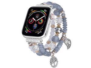 Bracelet Compatible with Apple Watch Band 44mm42mm Series 6 5 4 Women Fashion Handmade Elastic Stretch Beads Replacement for iWatch Series 321 42mm44mm with Silver Stainless Steel Adapter