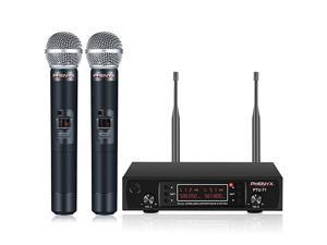 Wireless Microphone System  UHF Cordless Mic Set with 2 Handheld Mics All Metal 2x200 Channels DistortionFree Long Coverage 250ft Ideal for Karaoke Church WeddingsPTU71A