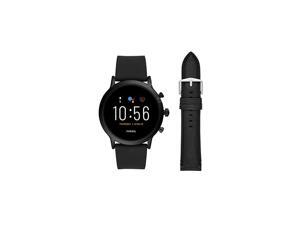 Unisex 44MM Gen 5 Carlyle HR Heart Rate Stainless Steel and Silicone Touchscreen Smart Watch + 22MM interchangable Black Leather Band Unisex 44MM Gen 5 Carlyle HR Heart Rate Stainless Steel and Silicone Touchscreen Smart Watch + 22MM interchangable Black Leather Band