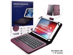 Infinite Executive Keyboard Case for 78 inch Tablets | Universal Fit | 2in1 Bluetooth Wireless Keyboard Leather Folio Cover Purple