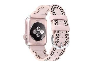 Leather Bands Compatible with Apple Watch Band 38mm 40mm iWatch SE Series 6 5 4 3 2 1 Breathable Chic Lace Leather Strap for Women Pink