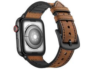Compatible with Apple Watch Band 40mm 38mm Series 5 4 3 Hybrid Sports Leather Vintage Dressy Bands Dark Brown Replacement Straps Sweatproof iwatch Nike Space Black Grey Men 4038mm Brown