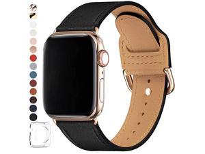 Bands Compatible with Apple Watch Band 38mm 40mm 42mm 44mm Top Grain Leather Smart Watch Strap Compatible for Men Women iWatch Series 6 5 4 3 2 1SE BlackGold 42mm44mm