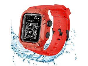 Compatible Apple Watch Series 5 4 Waterproof Case IP68 Full Sealed Shockproof Cover with Soft Silicone Sport iwatch Band Watchstrap Protective Case for Apple iWatch 44mm Red