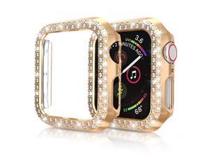Case Compatible with Apple Watch SE Series 6 5 4 40mm Cover Double Row Bling Crystal Diamonds Protective Cover PC Plated Bumper Frame Accessories Rose Gold 40mm