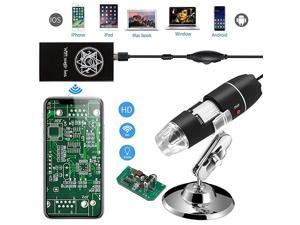 WiFi USB Digital Handheld Microscope, 40 to 1000x Wireless Magnification Endoscope 8 LED Mini Camera with Phone Suction, Metal Stand and Case, Compatible with iPhone iPad Mac Window Android